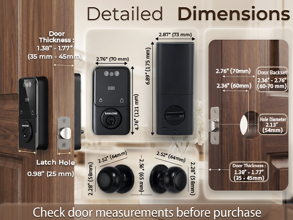 Smart door lock detailed dimensions and standard door compatibility guide