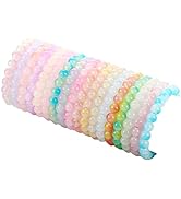 SAMOCO 18Pcs 8mm Beaded Stretch Bracelet Handmade Round Glass Bracelet for Women Multicolor Matte...