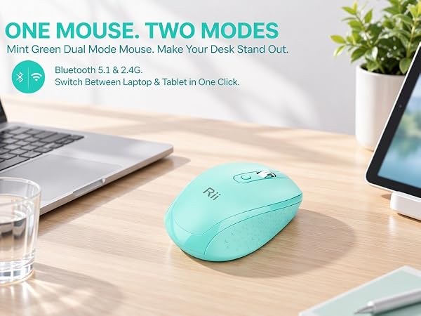 Rii RM213 Rechargeable Wireless Mouse, Bluetooth 5.1 + 2.4G Dual Mode 65g Travel Mouse for Laptop