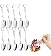 10 Pcs Silver Superior Dessert Spoon Set, 4.8" Shovel Shape Stainless Steel Spoons, Ice Cream Fru...
