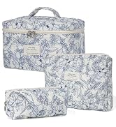 Makeup Bag, Quilted Makeup Bag,Large Floral Cosmetic Bag for Women,Cotton Makeup Bag Set,Flower T...