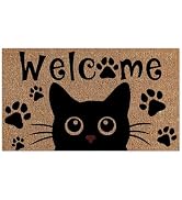 Livcoz Black Cat Welcome Coir Door Mat, Front Natural Non-Slip Doormat Decor Pet Lover Gift, Paw ...