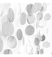 MIAHART 4 Pcs Circle Dots Garland 52 Feet Silver Decorations Party Garland Hanging Banner for Bir...