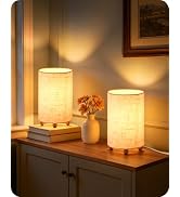 GOEBLESON Small Table Lamps Set of 2, 8.1" Bedside Lamps Set 2 for Bedroom | Beige Linen Shade, 2...