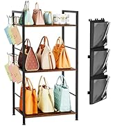 HapiRm Purse Organizer Storage Rack - Floor-Standing 3 Tier Purse Holder with Side Hooks and Tran...