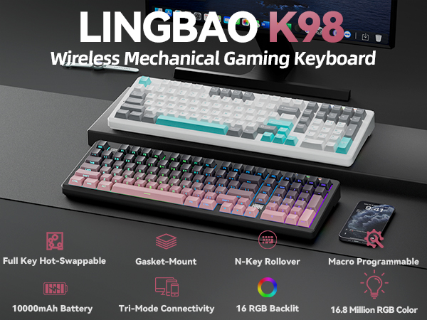 mechanical keyboard wireless rgb backlit creamy sounding 96% compact thocky keyboard with number pad