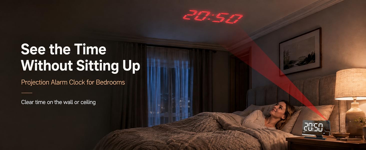 Projection Alarm Clock for Bedrooms,See the TimeWithout Sitting Up
