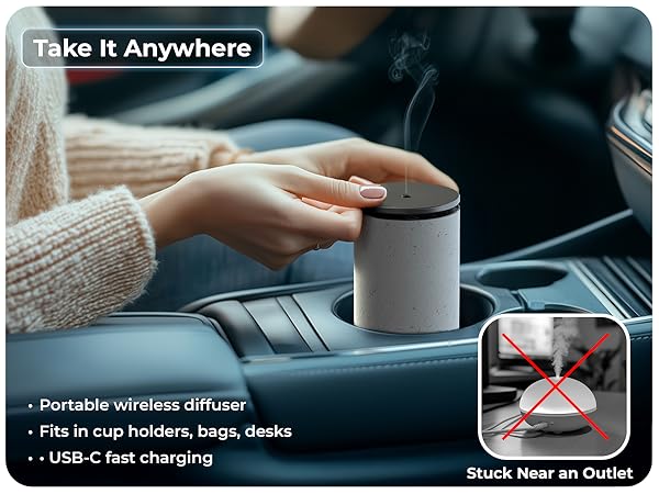 Cooper Bliss Car Diffuser for Essential Oils – portable, wireless diffuser, USB-C fast charging