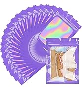 LOKQING 200 Pcs Holographic Mylar Bags Purple Sealable Bags with Window Smell Proof Bags Packagin...