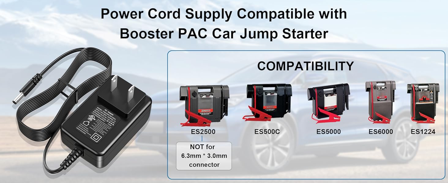 Power Cord for Booster PAC ES5000 ES2500 Car Jump Starter