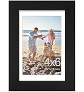 decorUhome 4x6 Picture Frame, Display Pictures 3.5x5 with Mat or 4x6 Without Mat, Black Engineere...