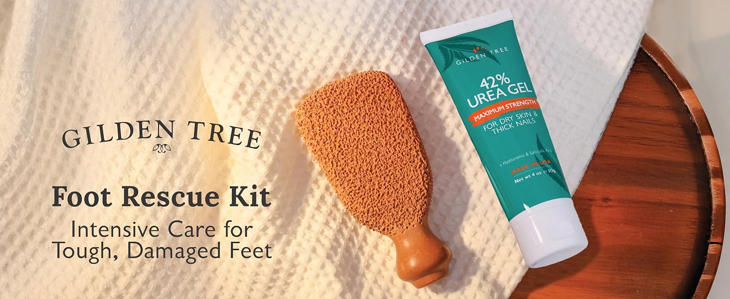 Maximum strength 42% Urea Gel and Foot Scrubber help heal dry skin and calluses.