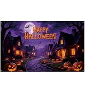 ANFEST Large Happy Halloween Fabric Banner, Halloween Party Decorations, with Rope, Pumpkins Bats...