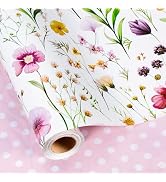 Burymento Flowers Wrapping Paper, Reversible Wave Point Gift Wrap for Birthday, Valentines, Mothe...