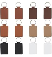 CALFOVERA 12Pcs 6 Colors PU Leather Keychain Blanks Rectangular Leather Key Fob Kit Key Chain Bla...