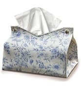 Chinoiserie Decor Rectangle Tissue Box Cover, Blue Flroal PU Leather Tissue Box Light Blue Tissue...