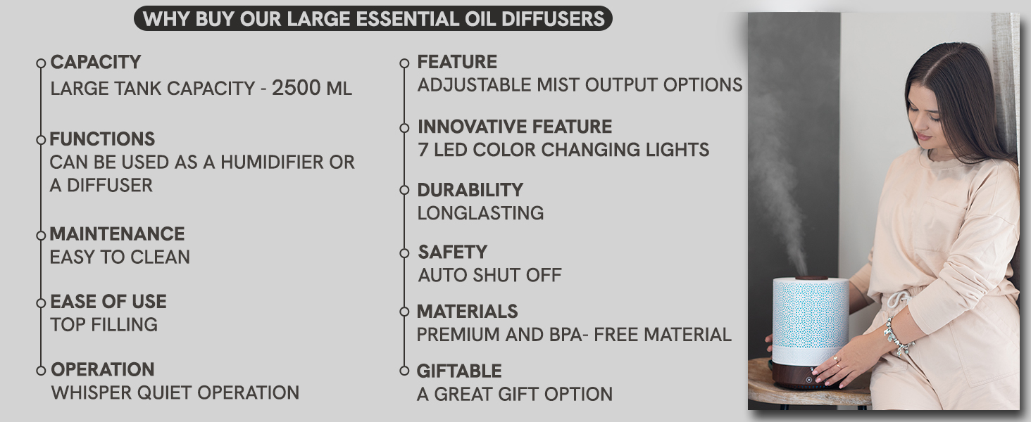 Large essential oil diffuser makes your surroundings fragrant moisturizes and protects