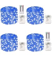 4 Pack 100 LED Fairy Lights Battery Operated with Remote, 33FT Waterproof Twinkle Lights with Tim...