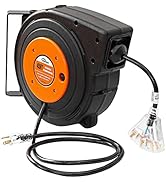 HONDERSON 45 FT Retractable Extension Cord Reel with 3 Electrical Outlets,Heavy Duty 12 AWG/3C SJ...