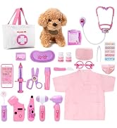 Meland Toy Doctor Kit for Girls - Pretend Play Doctor Set with Dog Toy, Carrying Bag, Stethoscope...