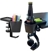 MAX SMART Desk Cup Holder, Clamp-on Headphone Holder, Hook Under Desk, Metal Office & PC Gaming T...
