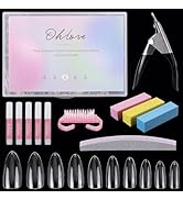 513Pcs Acrylic Nail Kit - 500Pcs Almond Clear Nail Tips with 5Pcs Nail Glues, 3Pcs Sponge Nail Fi...