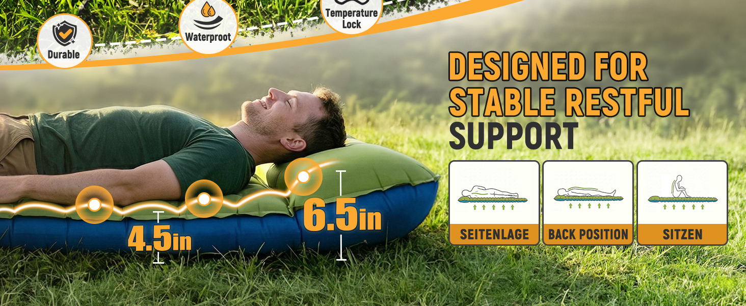 Camping pads for sleeping, honeycomb air chamber design, spinal alignment, side & back support.