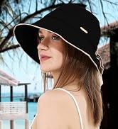 Sun Hat for Women Wide Brim Bucket Hats with Bow Ponytail Hole UV Protection Beach Cap for Summer