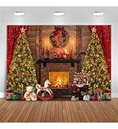 Mocsicka Christmas Backdrops for Photography Vintage Christmas Fireplace Xmas Tree Toy Bear Merrt...
