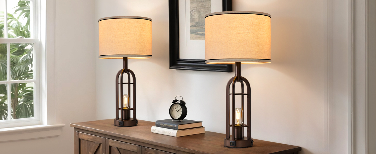 farmhouse table lamps for living room set of 2