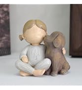 Eysinyge Miniature Girl with Dog Figurine, 3.15 Inches Cute Resin Statue Home Decor, Minimalist S...