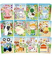 Aowplc 48 Sheets Farm Animal Make-a-Face Stickers for Kids & Toddlers – 12 Unique Mix-and-Match D...