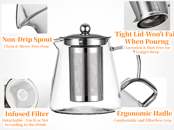 Glass Teapot with Stainless Steel Infuser