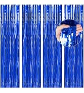 BTSD-home Blue Foil Fringe Curtain, Metallic Photo Booth Backdrop Tinsel Door Curtains for Weddin...