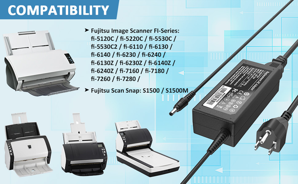 24V 3A 72W AC to DC Adapter Power Supply Replacement for Fujitsu Image Scanner FI-Series