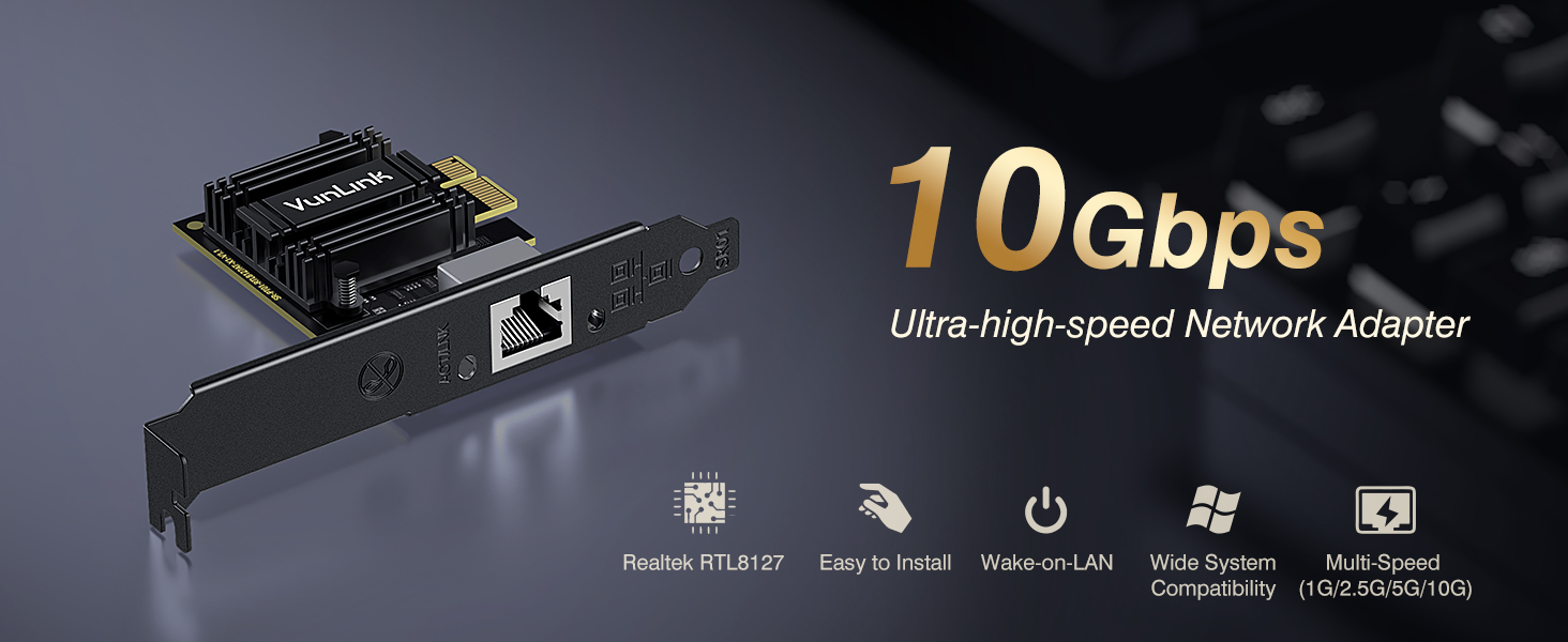 PCIe 4.0 x1 10GbE RJ45 Ethernet Card for Windows 10/11 and Linux