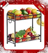 AURIKAR 2 Tier Fruit Basket, Detachable Metal Fruit Stand Holder with 2 Banana Hangers, Large Cap...