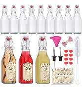 12 Pack 8oz Swing Top Glass Bottles, Square Flip Top Glass Bottles with Airtight Lids for Vanilla...