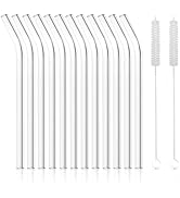 Antner 12 Pack Reusable Glass Straw, 8.5" x 10MM Bent Clear Glass Drinking Straws for Hot & Cold ...