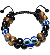 Jkjoy Triple Protection Bracelet,Bracelet for Men Women,8mm Yellow Tiger Eye Stone,Black Bead,Dev...