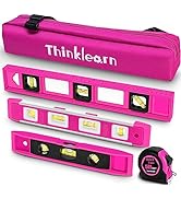 ThinkLearn 5pcs Torpedo Level, 9", 12", 16" Pink Magnetic Level Set with Carrying Bag, Tape Measu...