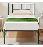 VECELO Twin Metal Platform Bed Frame with Headboard, Heavy Duty Steel Slat Support, Under Bed Sto...