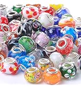 Weebee Murano Glass Beads Large Hole Glass Beads European Lampwork Spacer Charms Beads Silver Pla...
