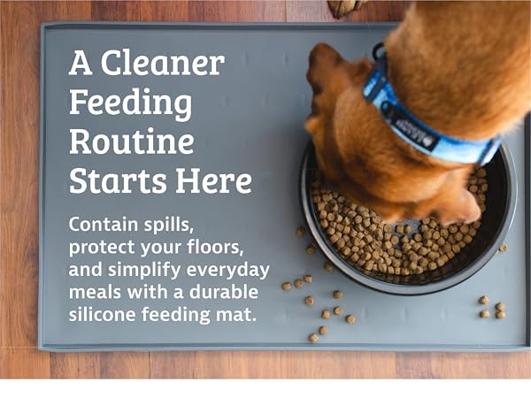 Leash Boss Raised-Edge Silicone Dog Food Mat - Waterproof Pet Mat for Dog Food & Water Bowls