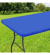 smiry Rectangle Tablecloth, Elastic Fitted Flannel Backed Vinyl Tablecloths for 6ft Folding Table...
