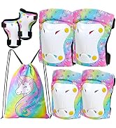 FIODAY Knee Pads for Kids Unicorn Knee Elbow Pads Wrist Guards with Drawstring Bag Adjustable Pro...