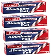 Hash Top 12" x 1000" (4 Pack) Standard Aluminum Foil Roll - Food Service Aluminum Roll - Commerci...