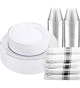 DaYammi 210PCS Silver Plastic Dinnerware Set for 30 Guests, Fancy Disposable Plates for Party, In...