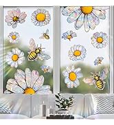 Bee Flower Window Clings for Glass Windows, Sunflower Window Clings Prism Suncatcher Glass Sticke...