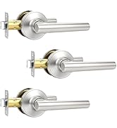 Brotima 3 Pack Passage Brushed Nickel Door Handles, Nickel Keyless Door Lever Non-Locking Lever S...